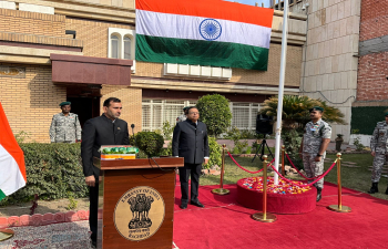 On the occasion of the 76th Republic Day, after the singing of the National Anthem, Ambassador Soumen Bagchi read out excerpts from the Hon’ble President of India’s Address to the Nation at the Embassy of India, Baghdad.